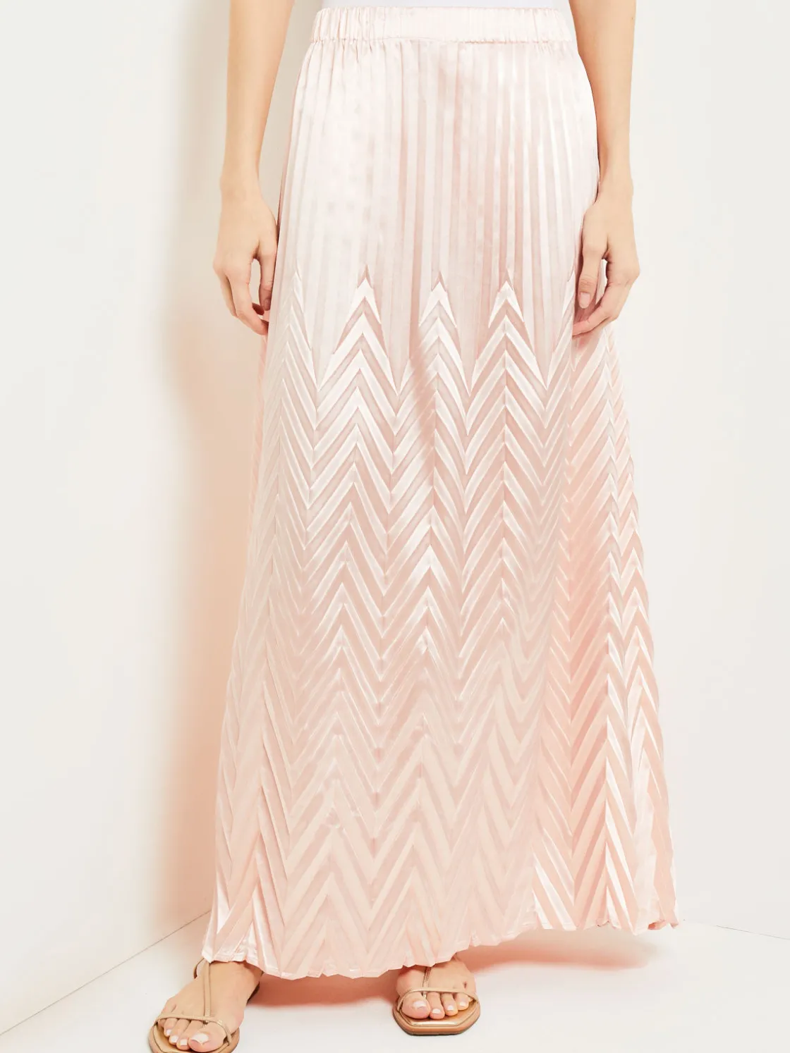 Misook Skirts|Maxi A-Line Skirt - Chevron Textured Crepe de Chine