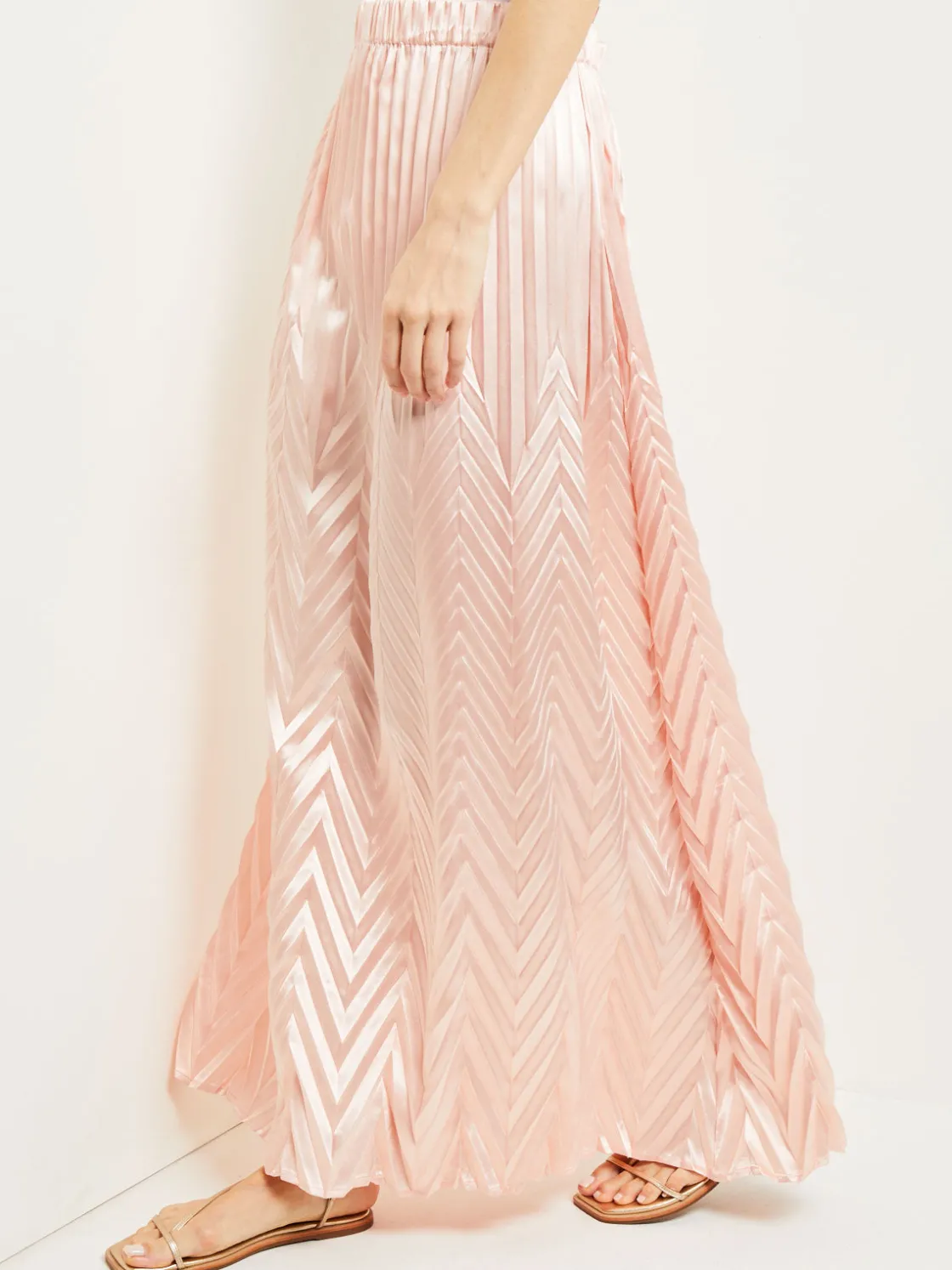 Misook Skirts|Maxi A-Line Skirt - Chevron Textured Crepe de Chine