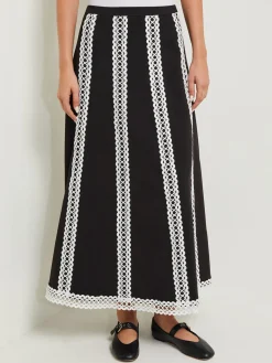 Misook Skirts|Maxi A-Line Skirt - Eyelet Trim Woven Twill