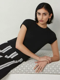 Misook Skirts|Maxi A-Line Skirt - Eyelet Trim Woven Twill