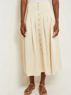 Misook Skirts|Maxi Button Front A-Line Skirt - Pleated Woven