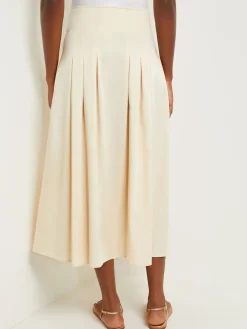Misook Skirts|Maxi Button Front A-Line Skirt - Pleated Woven