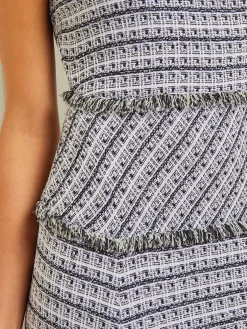 Misook Dresses|Maxi Drop Waist Dress - Fringe Trim Soft Tweed Knit