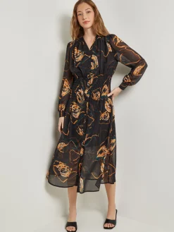 Misook Dresses|Maxi Fit & Flare Dress - Printed Woven Chiffon
