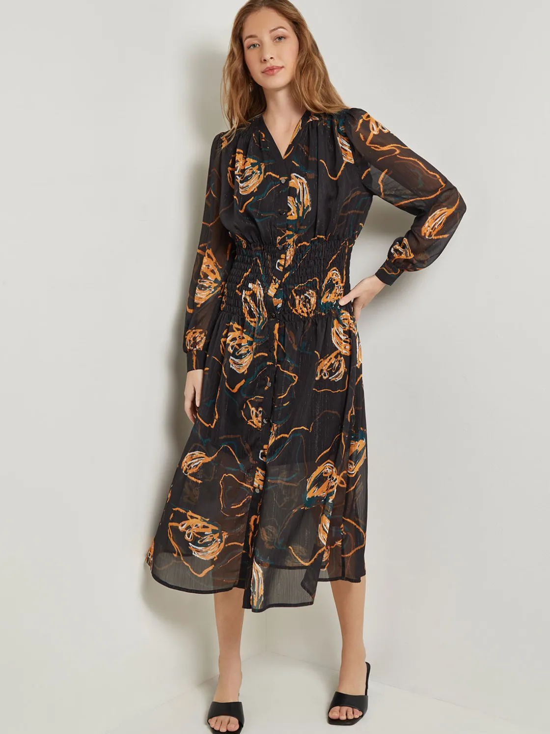 Misook Dresses|Maxi Fit & Flare Dress - Printed Woven Chiffon