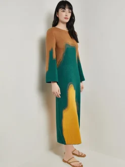 Misook Dresses|Maxi Shift Dress - Abstract Jacquard Cozy Knit