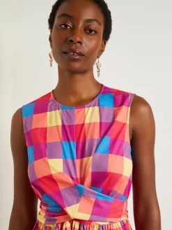 Misook Dresses|Maxi Tie Waist Dress - Plaid Cotton Blend