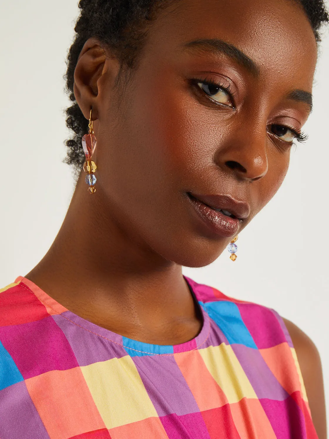 Misook Dresses|Maxi Tie Waist Dress - Plaid Cotton Blend