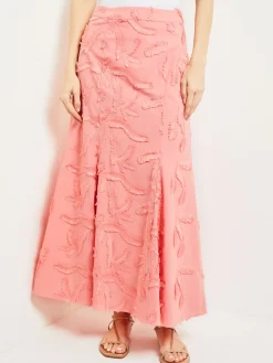 Misook Skirts|Maxi Trumpet Skirt - Fringe Applique Cotton