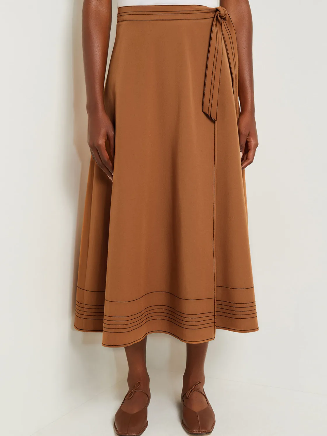 Misook Skirts|Maxi Wrap Skirt - Contrast Stitch Woven Twill
