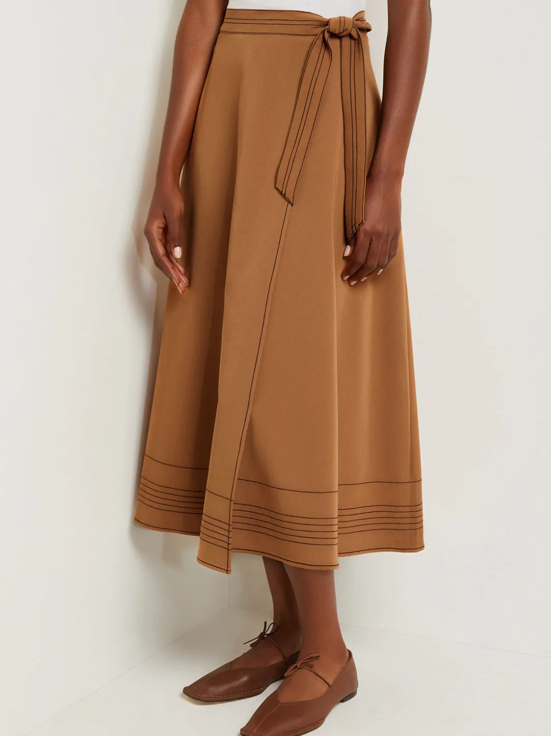 Misook Skirts|Maxi Wrap Skirt - Contrast Stitch Woven Twill