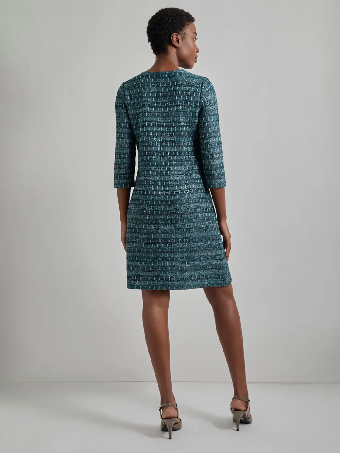 Misook Dresses|Metallic Accent Tweed Knit Shift Dress