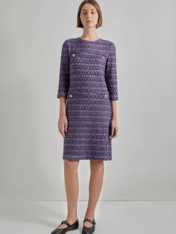 Misook Dresses|Metallic Accent Tweed Knit Shift Dress