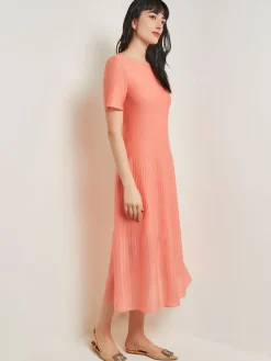 Misook Dresses|Midi A-Line Dress - Short Sleeve Burnout Knit