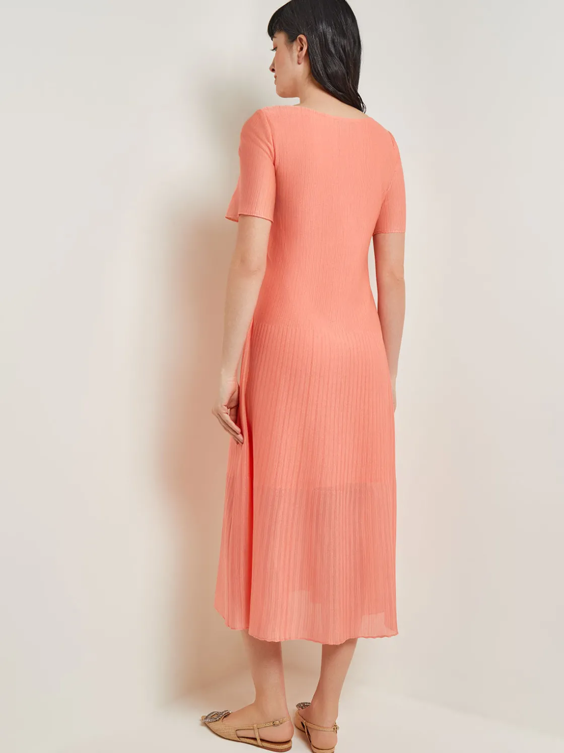 Misook Dresses|Midi A-Line Dress - Short Sleeve Burnout Knit