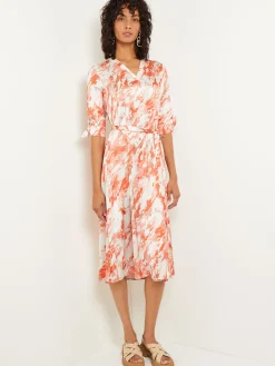 Misook Dresses|Midi A-Line Dress - V-Neck Print Crepe de Chine