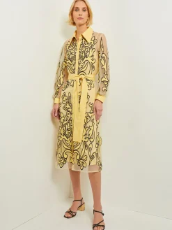 Misook Dresses|Midi Applique Shirtdress - Sheer Woven