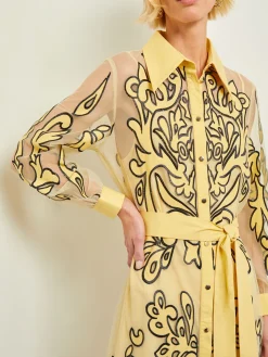 Misook Dresses|Midi Applique Shirtdress - Sheer Woven