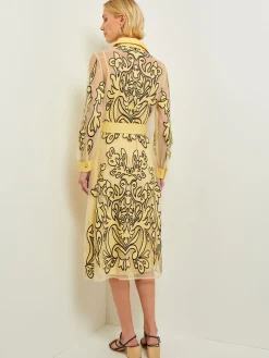 Misook Dresses|Midi Applique Shirtdress - Sheer Woven