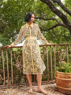 Misook Dresses|Midi Applique Shirtdress - Sheer Woven