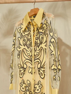 Misook Dresses|Midi Applique Shirtdress - Sheer Woven