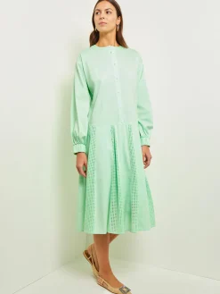 Misook Dresses|Midi Drop Waist Dress - Pointelle Stripe Mixed Media