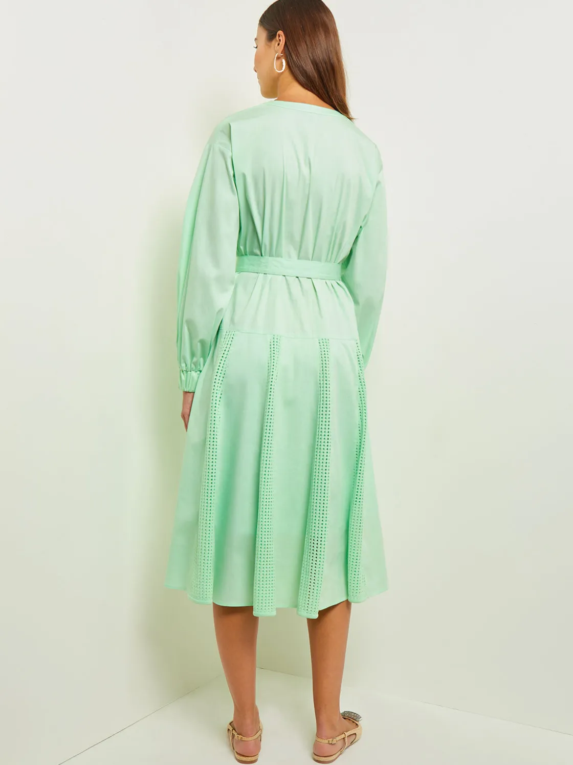 Misook Dresses|Midi Drop Waist Dress - Pointelle Stripe Mixed Media