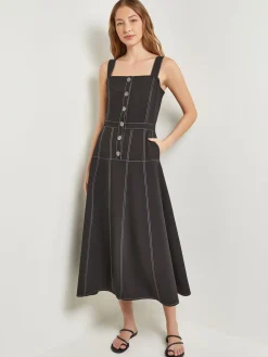Misook Dresses|Midi Fit & Flare Dress - Button Front Woven
