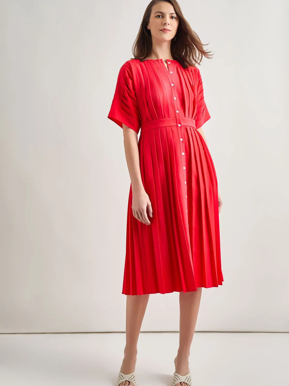 Misook Dresses|Midi Fit & Flare Dress - Hand Pleated Woven