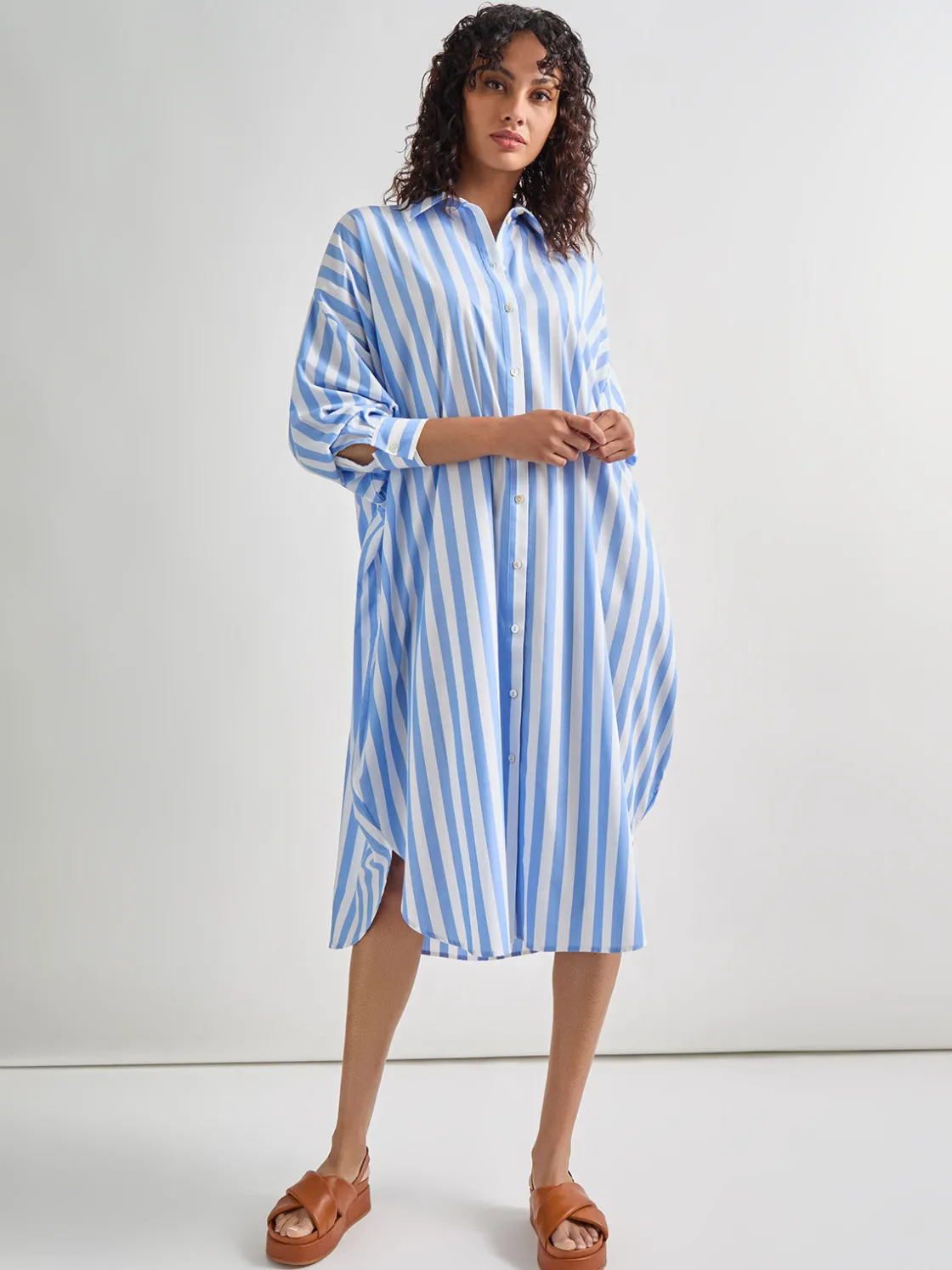 Misook Dresses|Midi Oversized Shirtdress - Striped Woven