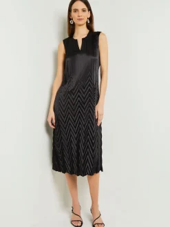 Misook Dresses|Midi Sheath Dress - Chevron Textured Crepe De Chine
