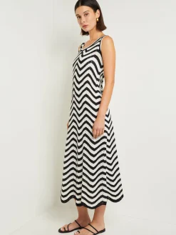 Misook Dresses|Midi Sheath Dress - Chevron Hem Intarsia Knit
