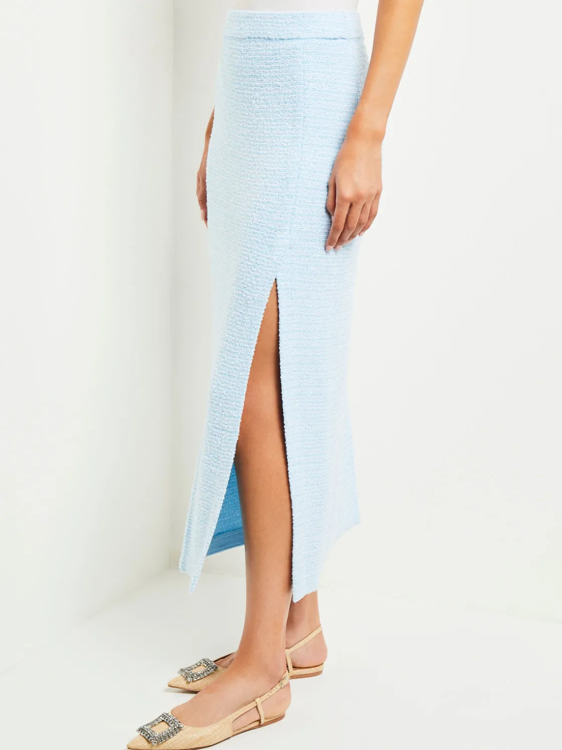 Misook Skirts|Midi Straight Skirt - Side Slit Tweed Knit