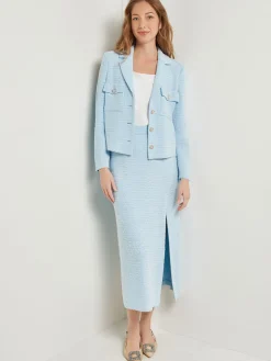 Misook Skirts|Midi Straight Skirt - Side Slit Tweed Knit