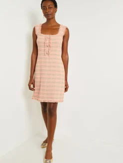 Misook Dresses|Mini A-Line Dress - Fringe Trim Tweed Knit