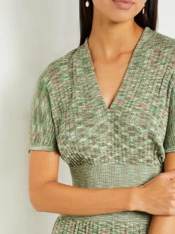 Misook Dresses|Mini Fit & Flare Dress - V-Neck Pleated Knit