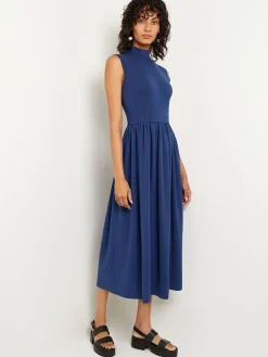 Misook Dresses|Mixed Media Fit-and-Flare Sleeveless Midi Dress