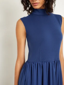 Misook Dresses|Mixed Media Fit-and-Flare Sleeveless Midi Dress