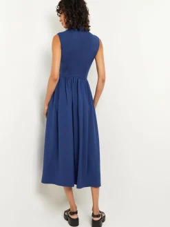 Misook Dresses|Mixed Media Fit-and-Flare Sleeveless Midi Dress