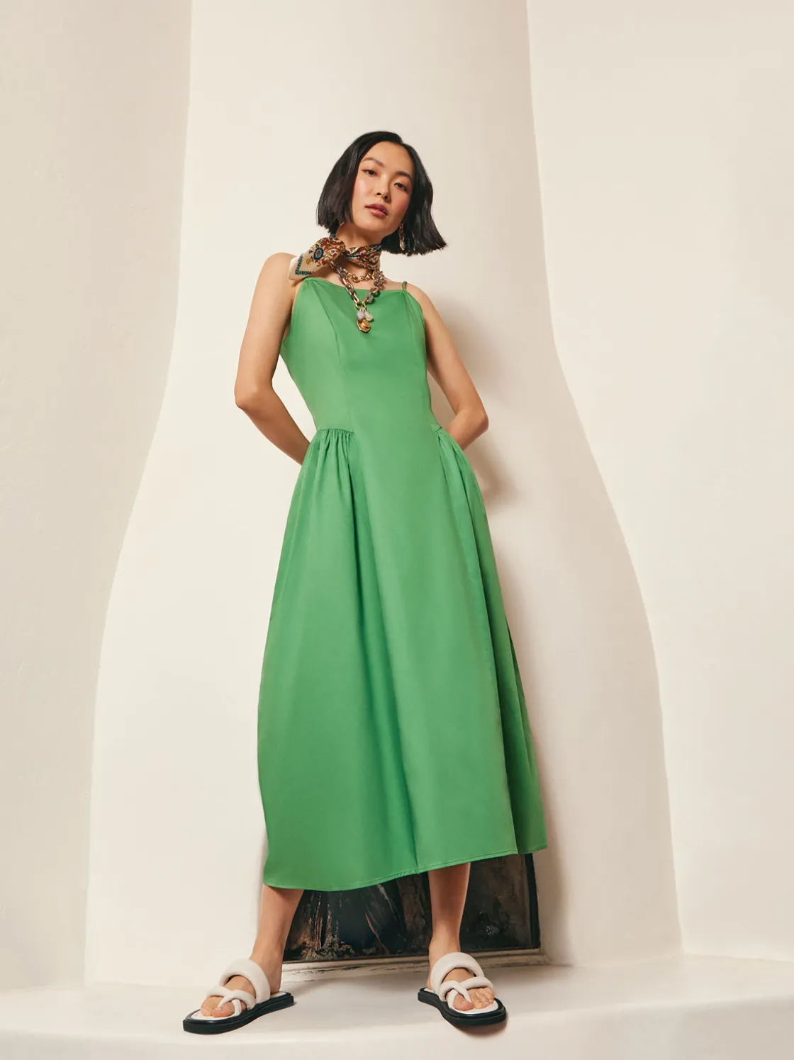 Misook Dresses|Modern Fit & Flare Cotton Maxi Dress