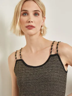 Misook Dresses|Modern Fit A-Line Curb Chain Double Strap Knit Mini Dress