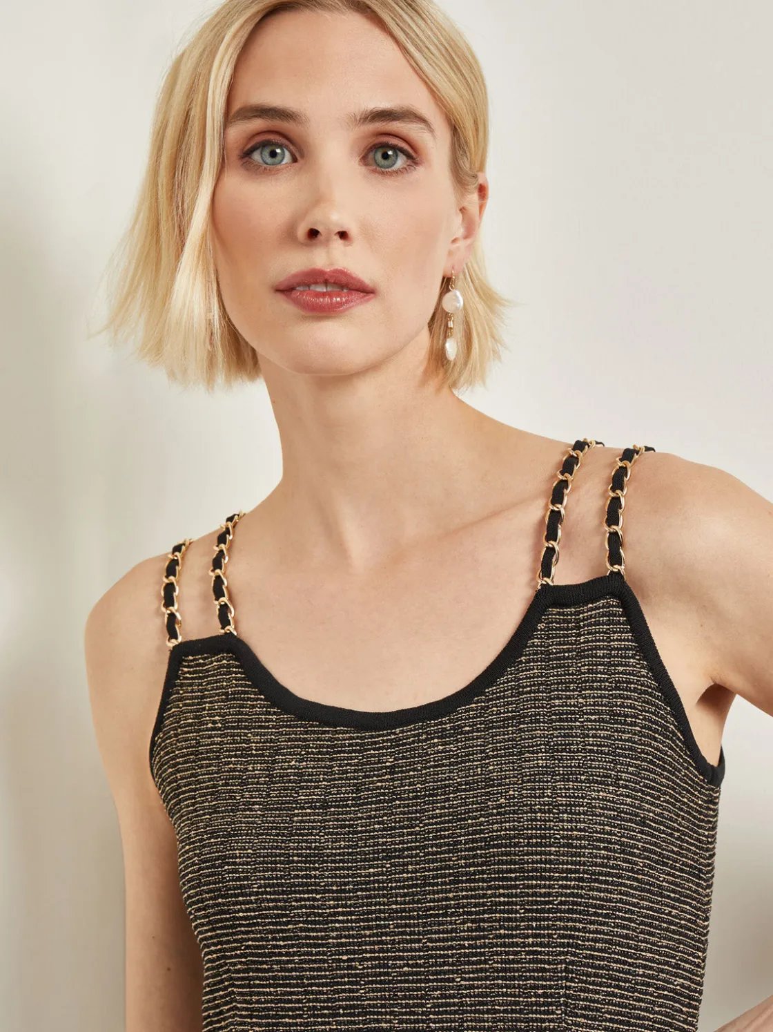 Misook Dresses|Modern Fit A-Line Curb Chain Double Strap Knit Mini Dress