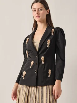 Misook Jackets & Coats|Modern Fit Beaded Applique Button Front Blazer