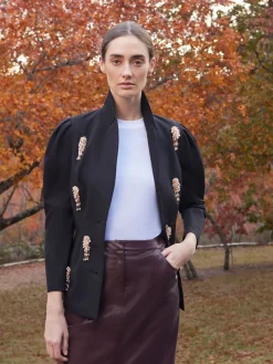 Misook Jackets & Coats|Modern Fit Beaded Applique Button Front Blazer