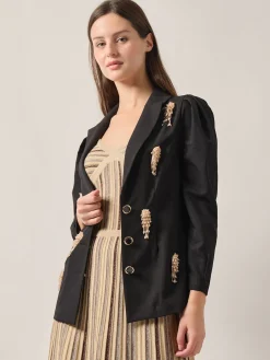 Misook Jackets & Coats|Modern Fit Beaded Applique Button Front Blazer