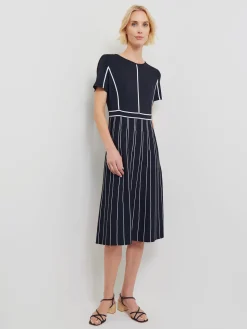 Misook Dresses|Modern Fit Contrast Stripe A-Line Soft Knit Dress