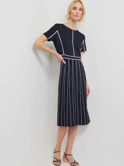 Misook Dresses|Modern Fit Contrast Stripe A-Line Soft Knit Dress