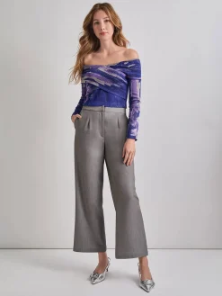 Misook Tops & Tees|Modern Fit Cropped Cross Body Watercolor Soft Knit Top