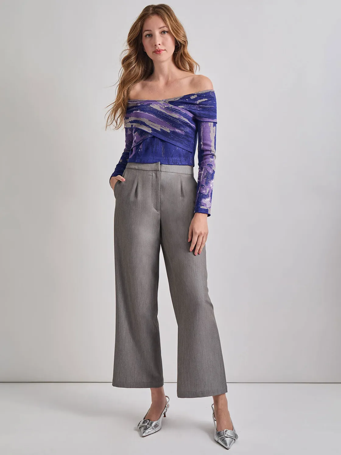 Misook Tops & Tees|Modern Fit Cropped Cross Body Watercolor Soft Knit Top