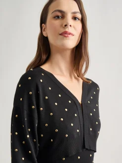 Misook Jackets & Coats|Modern Fit Cropped Gold Studded Soft Knit Cardigan